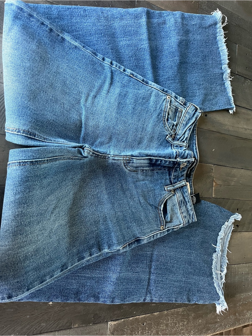 BCBGeneration Blue Wide-Leg Frayed-Hem Jeans